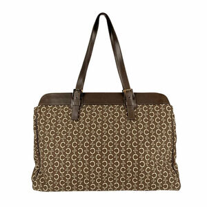 Celine handbag canvas leather brown beige gold